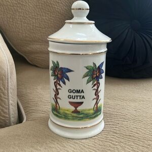 Decorative White Ceramic Jar with Palm Tree Designed